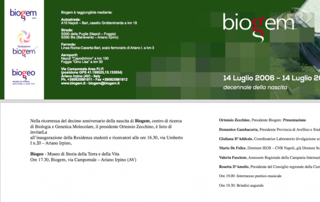 Dieci anni di Biogem, Zecchino: ''Avanti con coraggio e fiducia''