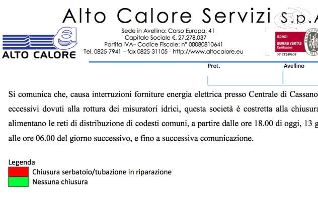 Crisi idrica, Irpinia e Sannio a secco fino a domani mattina