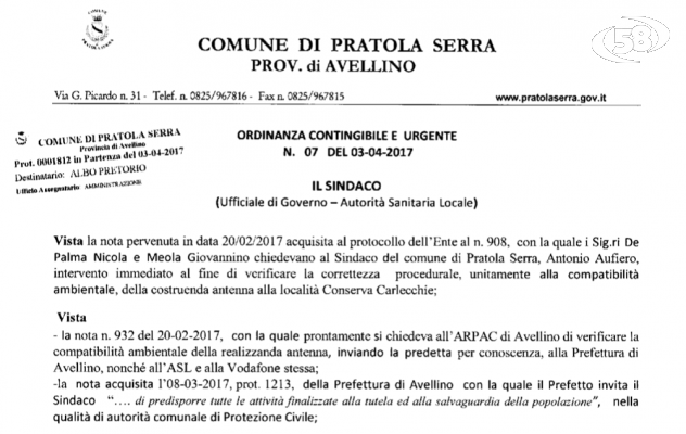 Pratola, il sindaco blocca l'istallazione di un'antenna Vodafone