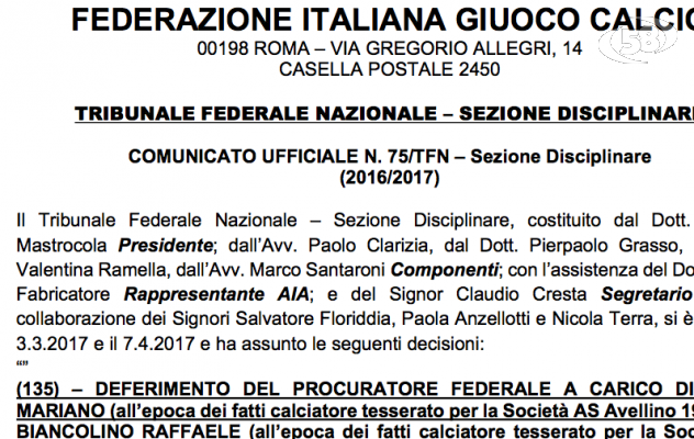 Tre punti di penalizzazione per l’Avellino, Taccone prosciolto