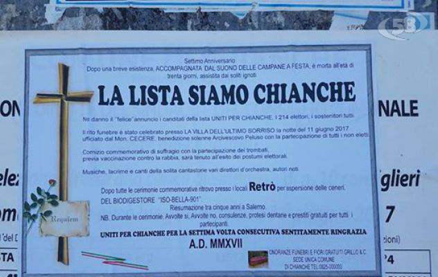 Manifesto funebre per ''sfottere'' la lista SiamoChianche: è polemica