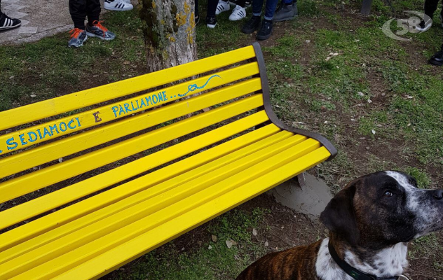 Una panchina gialla a Frigento. Gli alunni del "Pascoli" dicono NO! al bullismo