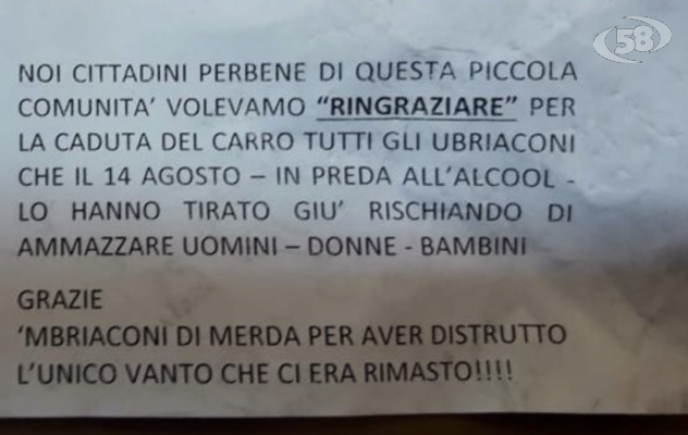 Fontanarosa, volantino anonimo: ''Carro caduto per colpa degli ubriachi''