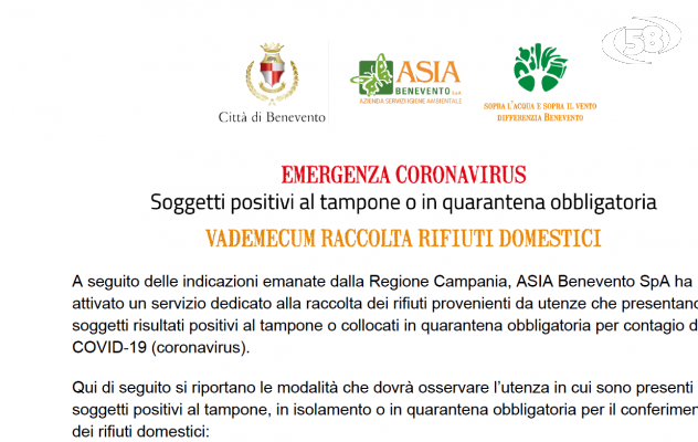 Covid 19, raccolta rifiuti per positivi al virus. Da oggi parte il servizio 