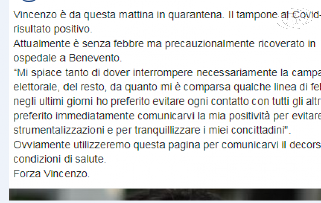 Positivo al Coronavirus, candidato al Consiglio comunale di Telese Terme. Ricoverato in via precauzionale