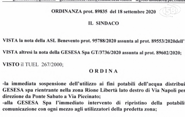 Stop all'utilizzo dell'acqua potabile in una zona del capoluogo sannita. C'è l'ordinanza