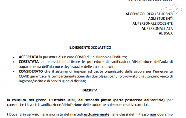 Alunno positivo, chiuso un altro edificio. Stop didattica in presenza per il secondo plesso del liceo Rummo