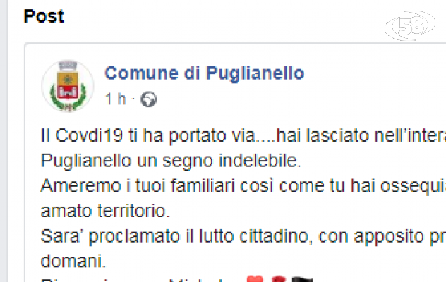 Il Covid miete un'altra vittima, lutto cittadino a Puglianello