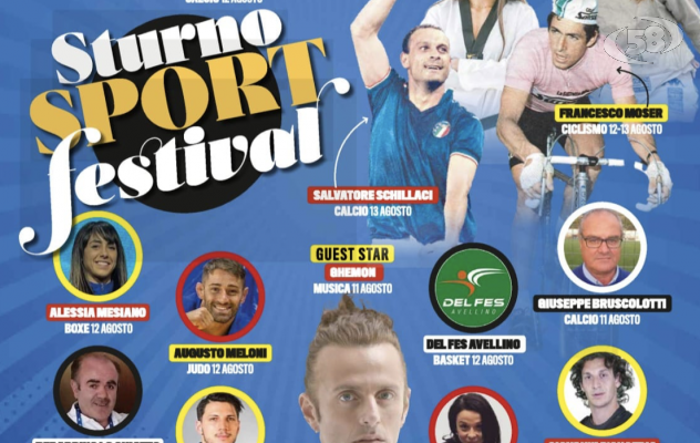 Tutto pronto per la terza edizione dello Sturno Sport Festival: Moser, Schillaci, Ghemon e tanti altri