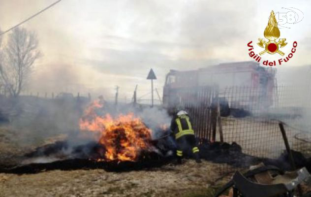 Incendio in una fattoria di Montecalvo. Caschi Rossi a lavoro per due ore