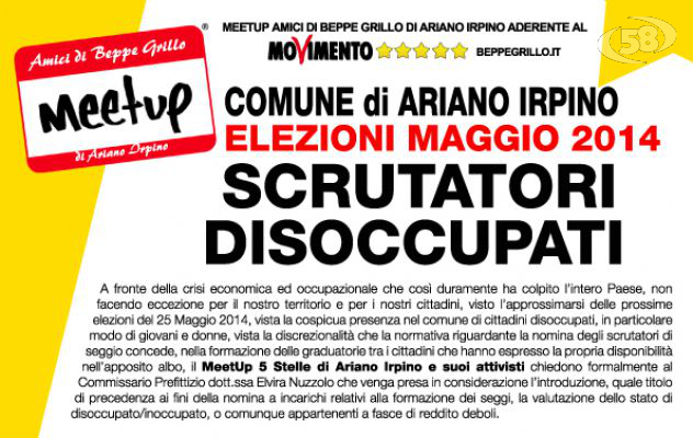 Amministrative Ariano, Cinque Stelle: scegliere gli scrutatori tra i disoccupati